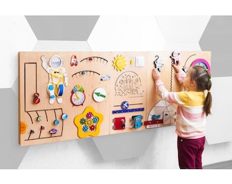 Activity Wall Board Space Theme: Sensory Montessori wooden Busy Board indoor playground furniture