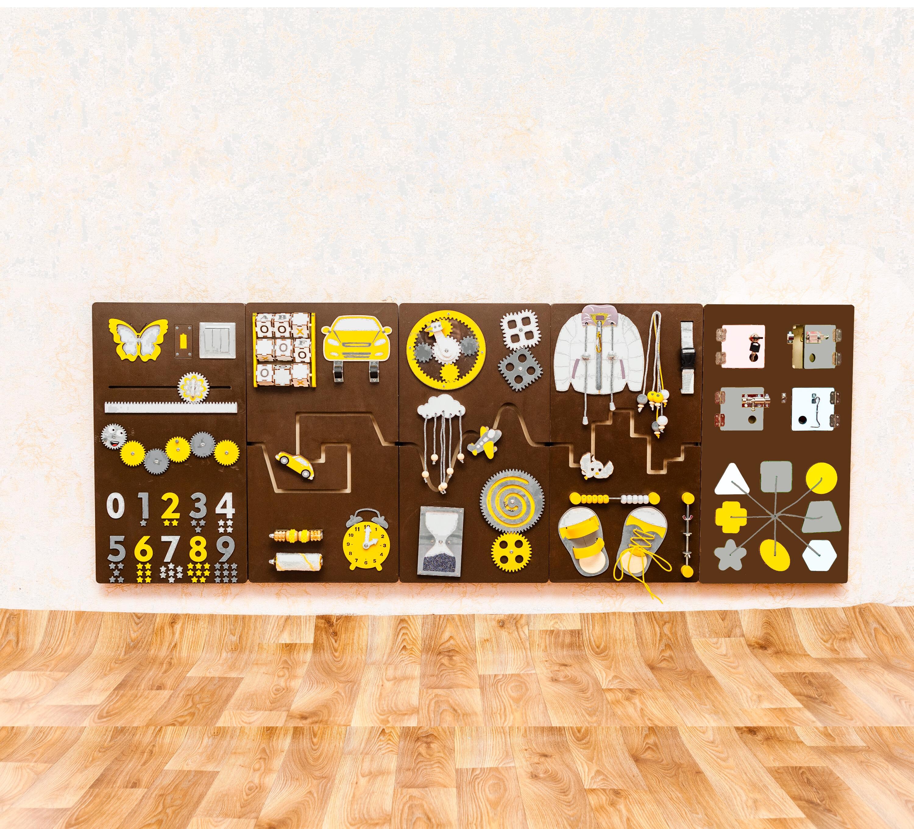 Learning wall activity Chocolate theme Sensory wall Busy board Daycare center Kids interior idea Waiting playroom furniture Indoor activity