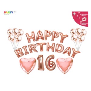 Rose Gold 16th Birthday Balloon Decoration Set | 16th Birthday Party Decor | 16th Birthday Banner/Sign