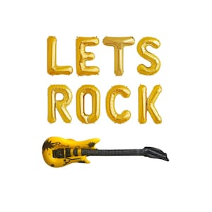 Lets Rock Banner w/ Guitar Balloon |Musical Birthday Party l Rock Hip Hop Party Rock Baby Shower Birthday Born To Rock Party