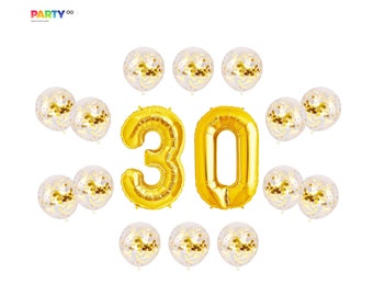 30th Birthday Balloon Decoration Set | Gold Confetti Birthday Party Decor |  30th Birthday Party Balloon Decorations