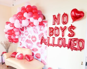 No Boys Allowed Balloon Banner: Galentine’s Day Decor for Girls Party Bridal Shower Events