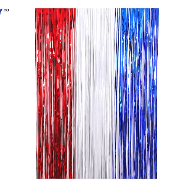 July 4th Independence Day Decorations Streamer Backdrop | curtain backdrop | Red-White-Blue Foil Fringe Patriotic Day Decorations