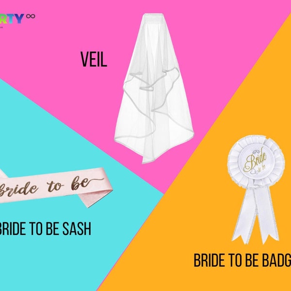 Bachelorette Party Favors Decor Kit | Bachelorette Party Sash Veil and Bride to Be  Badge | Bachelorette Party Sash Bride Bridal Shower Gift