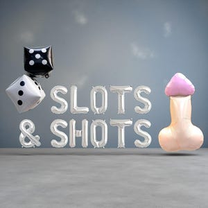 Bannière Slots & Shots Vegas : enseigne ballon Las Vegas, décoration d'enterrement de vie de jeune fille, thème casino