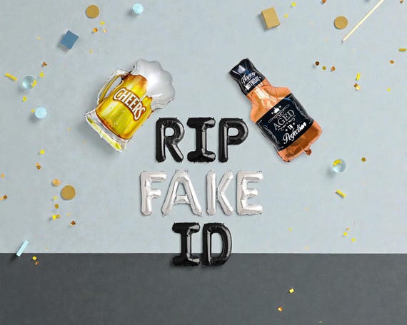 RIP Fake ID Balloon Banner: Whiskey Themed 21st Birthday Decor