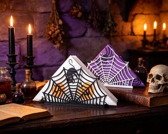 Glow in the Dark Spider Web Napkin Holder: Spooky Halloween Table Decor Gothic Accessory