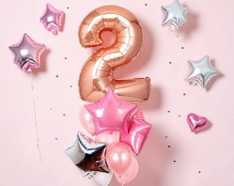 Rose Gold 2nd Birthday Balloon Bouquet: Girl Party Decorations