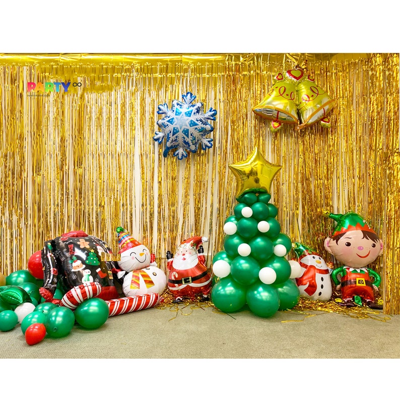 Christmas Party Decorations Balloons and Backdrop  Santa Whole Set