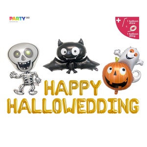 Happy Hallowedding Balloon Banner Halloween Themed Wedding Halloween Wedding Decorations Balloons Halloween Wedding Decor Gold