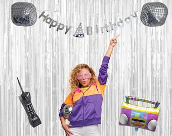 90s 2000s Y2K theme Birthday Party decorations Set  | Vintage Birthday Party Decorations | Brick Phone Boombox Disco Balloon