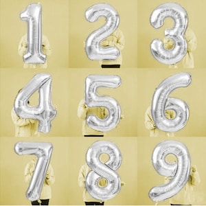 Giant 40 inch Silver Balloon Numbers Birthday | custom 40” Silver Number Balloon| Jumbo Balloon Numbers 21st 22nd 25th 26th 30th Numbers