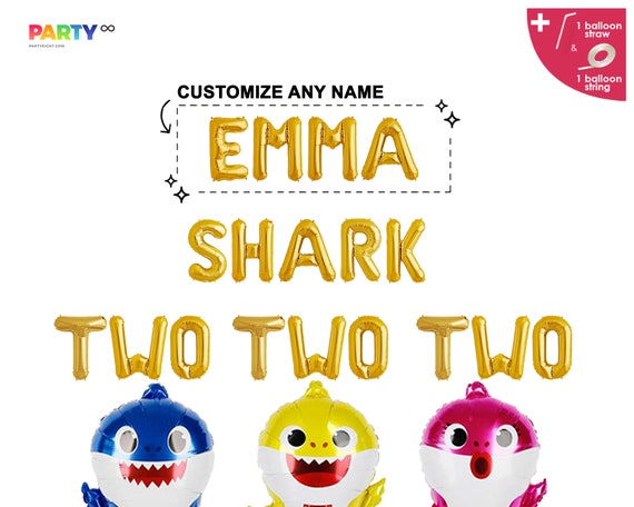 Custom Baby Shark Two Two Two Banner | Baby Shark banner Two year old balloon 2nd birthday party | Baby Shark Party Decoration Il_570xn