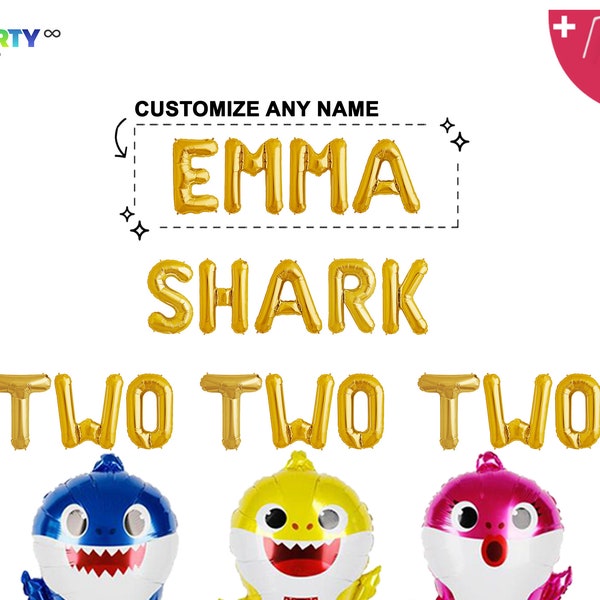 Custom Baby Shark Two Two Two Banner | Baby Shark banner Two year old balloon 2nd birthday party | Baby Shark Party Decoration