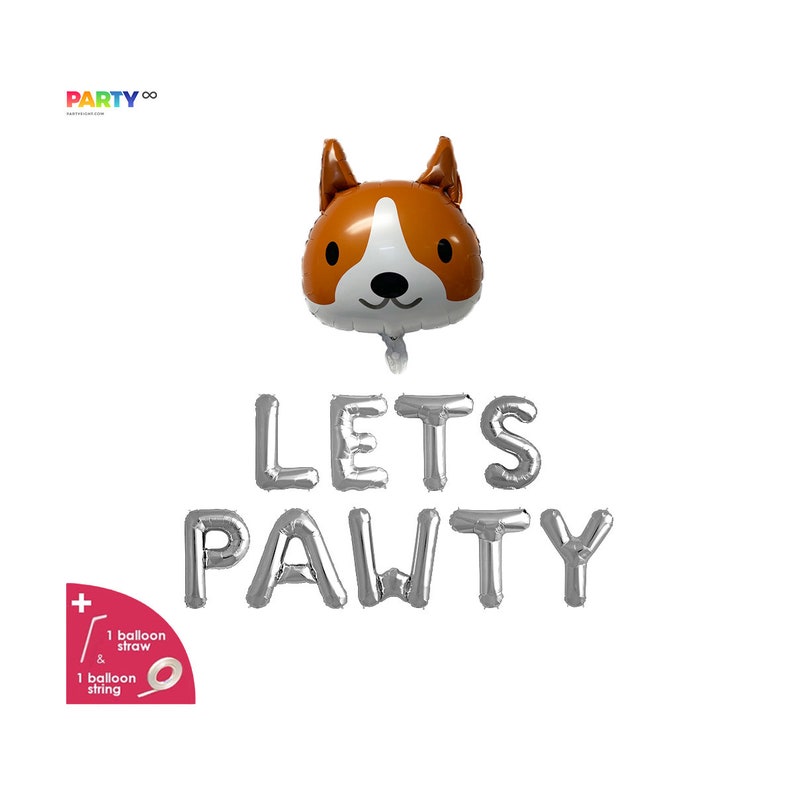 Lets Pawty Balloons Dog Puppy Birthday Party Decoration Puppy Birthday Party Decoration Balloon Corgi Birthday Party Banner/Sign image 3