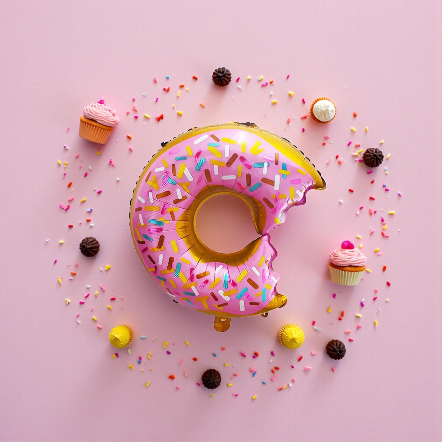 6pc Pink Donut Number Foil Helium Balloons – 40th Birthday Or Baby Shower Decor, Sweet Theme