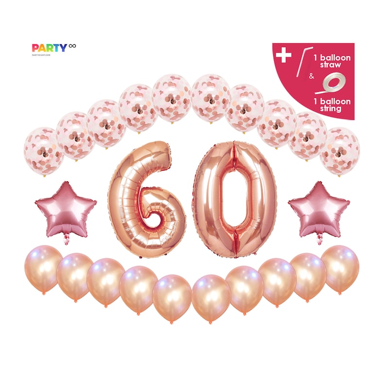 60th Birthday Balloon Decoration Set  Sixty Birthday Party Rose gold