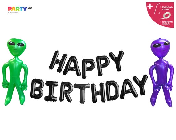 Alien UFO Happy Birthday Banner | Alien Space Birthday Banner Outer