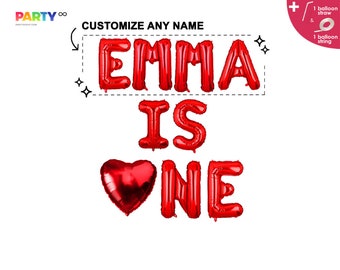 Banner de globo personalizado con temática del día de San Valentín 1st Birthday Party / / Personaliza los globos de 1er cumpleaños / 1er cumpleaños del primer cumpleaños del Día de San Valentín