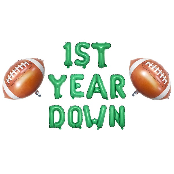 First Year Down Banner with football balloon, Football Themed 1st Birthday Party Decorations, Sports First Birthday Party