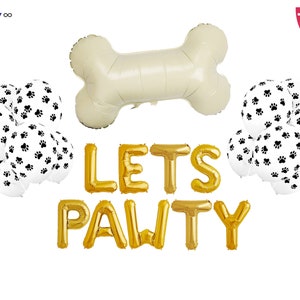 dog birthday party | pals puppy party decorations | lets pawty balloon banner | paw print balloons