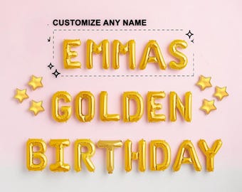 Golden Birthday Balloons Custom Name Banner: Happy Golden Birthday Party Decorations Milestone Celebration Decor
