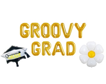 Groovy Grad Banner with Grad cap Balloon | Graduation Party Décor | College Academy Graduation Party | Graduation Cap Balloon