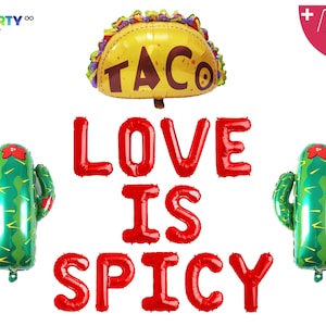 Love is Spicy Balloons | Taco Bar Banner | Fiesta Party Taco Bridal Shower Decorations | Taco Bout Love