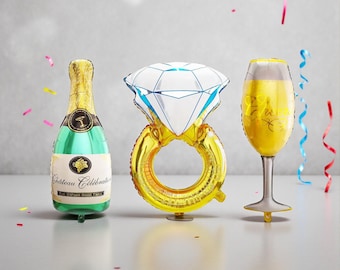 Engagement Balloon Set: Champagne Bottle Glass Ring Bachelorette Party Bridal Shower Decor