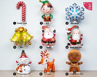 Christmas Character Balloons: Santa, Elf, Snowman (Set of 9)