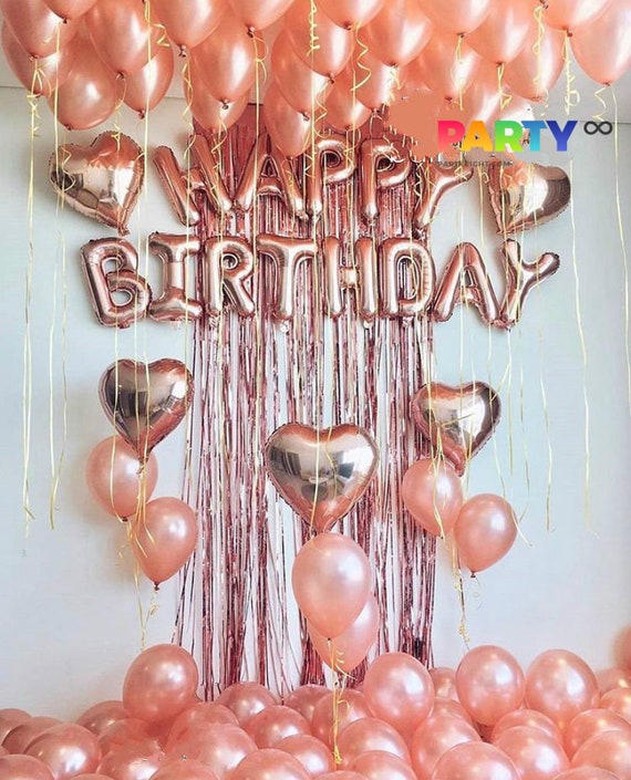 Rose Gold Birthday Party Decoration, Happy Birthday Banner, Rose