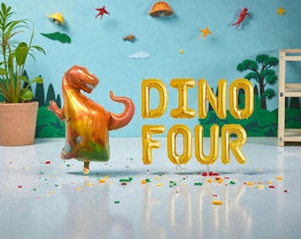 DINO FOUR 4th Birthday Balloon Set: T-Rex Dinosaur Party Theme
