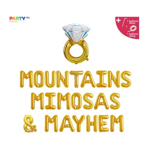 Mountain Mimosa & Mayhem Banner | Mountain theme Bachelorette party Decorations | Hiking Skiing Theme Bach Day Banner | Band Theme Party