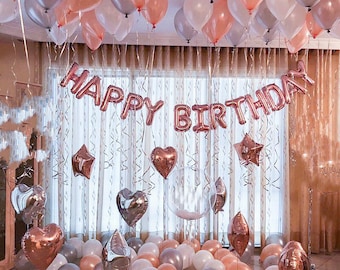 Rose Gold Happy Birthday Decoration | Rose Gold 21st Birthday Party Ideas Decor | 16th 18th Rose Gold Birthday Party Banner Sign