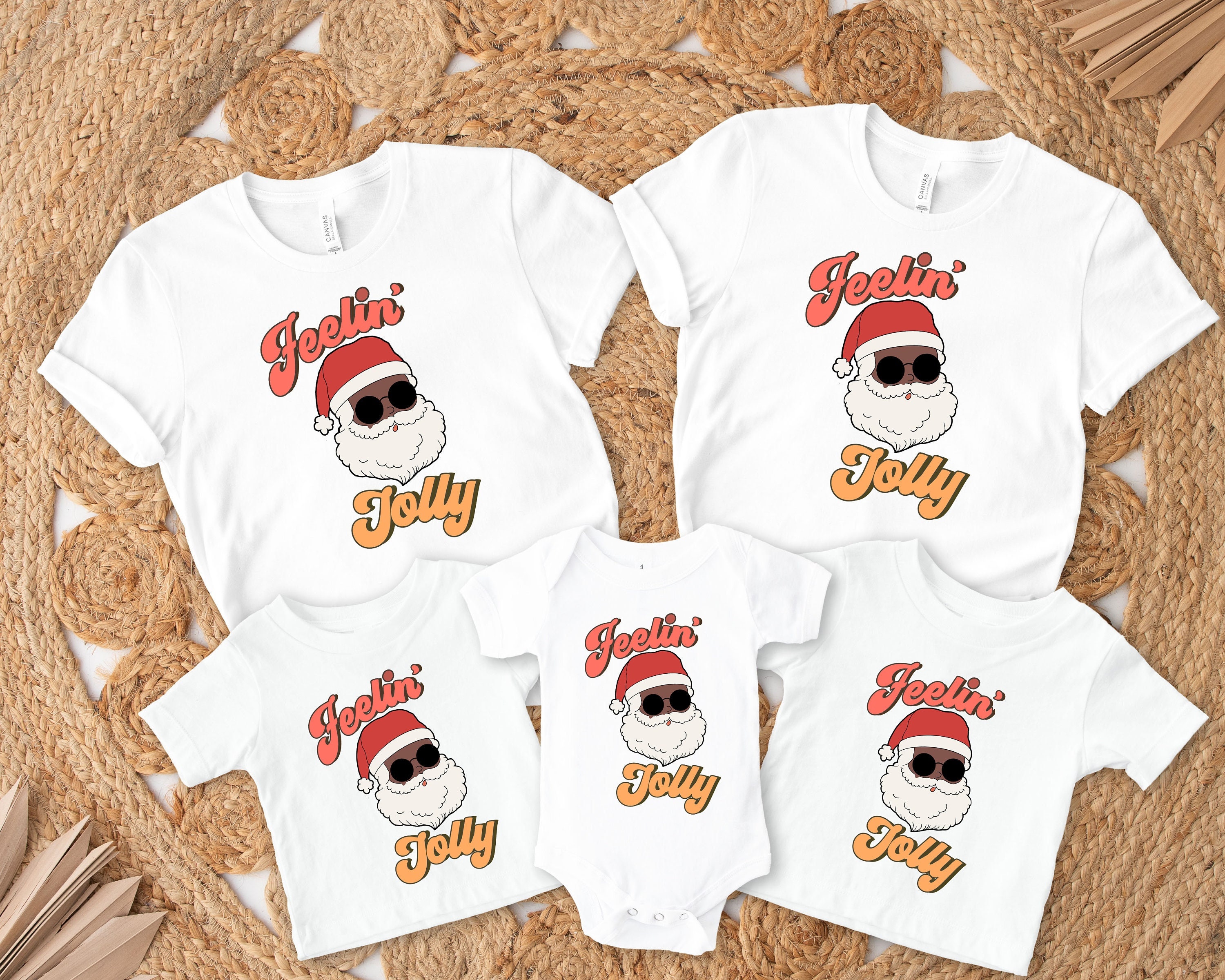 2023 Camisetas navidenas familiares camisa negra de Papa Noel camisas de reunion familiar afroamericana camisetas familiares a juego camisa Feeling Jolly Santa Etsy Espana