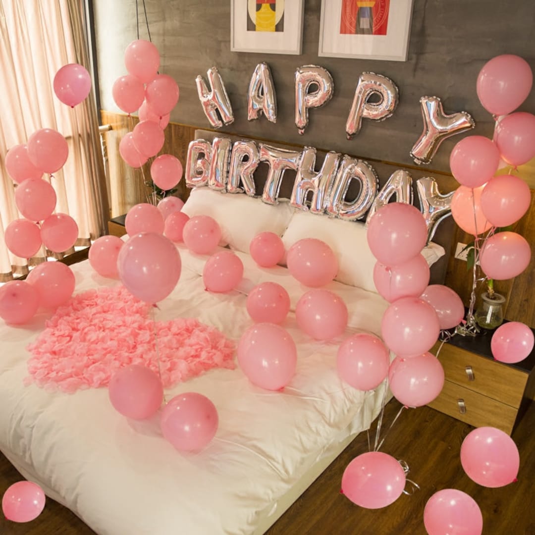 Pink Happy Birthday Decoration W/ Pink Balloons Pink - Etsy