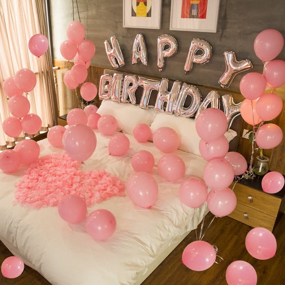 Pink Happy Birthday Decoration W/ Pink Balloons Pink Birthday Party  Decorations Balloon Pink Themed Birthday Party 