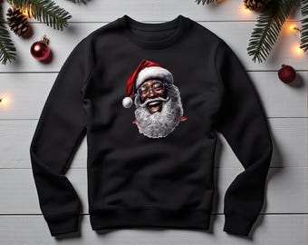 Retro Black Santa Sweatshirt Vintage Christmas Crewneck