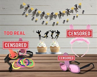 Bachelorette Party Favors Kit: Male Stripper Banner Headband Ring Toss Eyeglasses