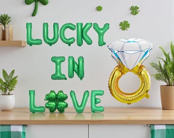 Lucky in Love Bachelorette Banner: Irish Shamrock Party Decor St Paddy’s Day Bride Celebration
