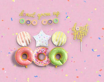 Donut Grow Up Paper & Balloon Glittering Banner: Sprinkle Donut Party Decor