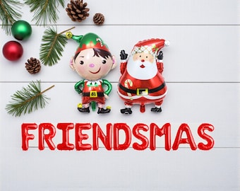 Christmas Decorations Friendsmas Balloon Banner Santa & Elf Balloons Holiday Party Decor
