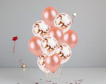 Ramo de globos con confeti de oro rosa: decoración para fiestas de compromiso, despedidas de soltera y despedidas de soltera.