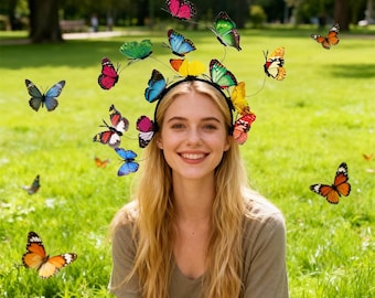 Colorful Butterfly Headband: Fairy Garden Hair Accessory Spring Festival Party Costume Crown