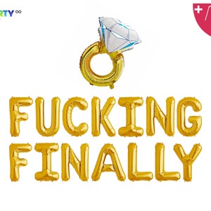 Fucking Finally Balloon Banner | Funny Bridal Shower Engagement Bachelorette Party Decorations Banner Sign