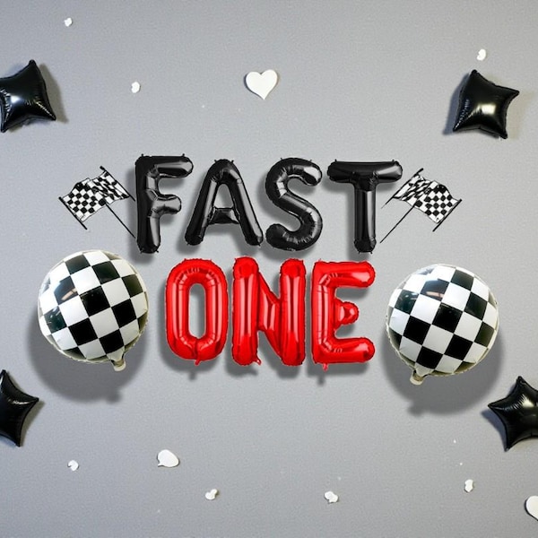 Race Car Fast One Balloon Banner: 1st Birthday Party Racing Theme Birthday Decor