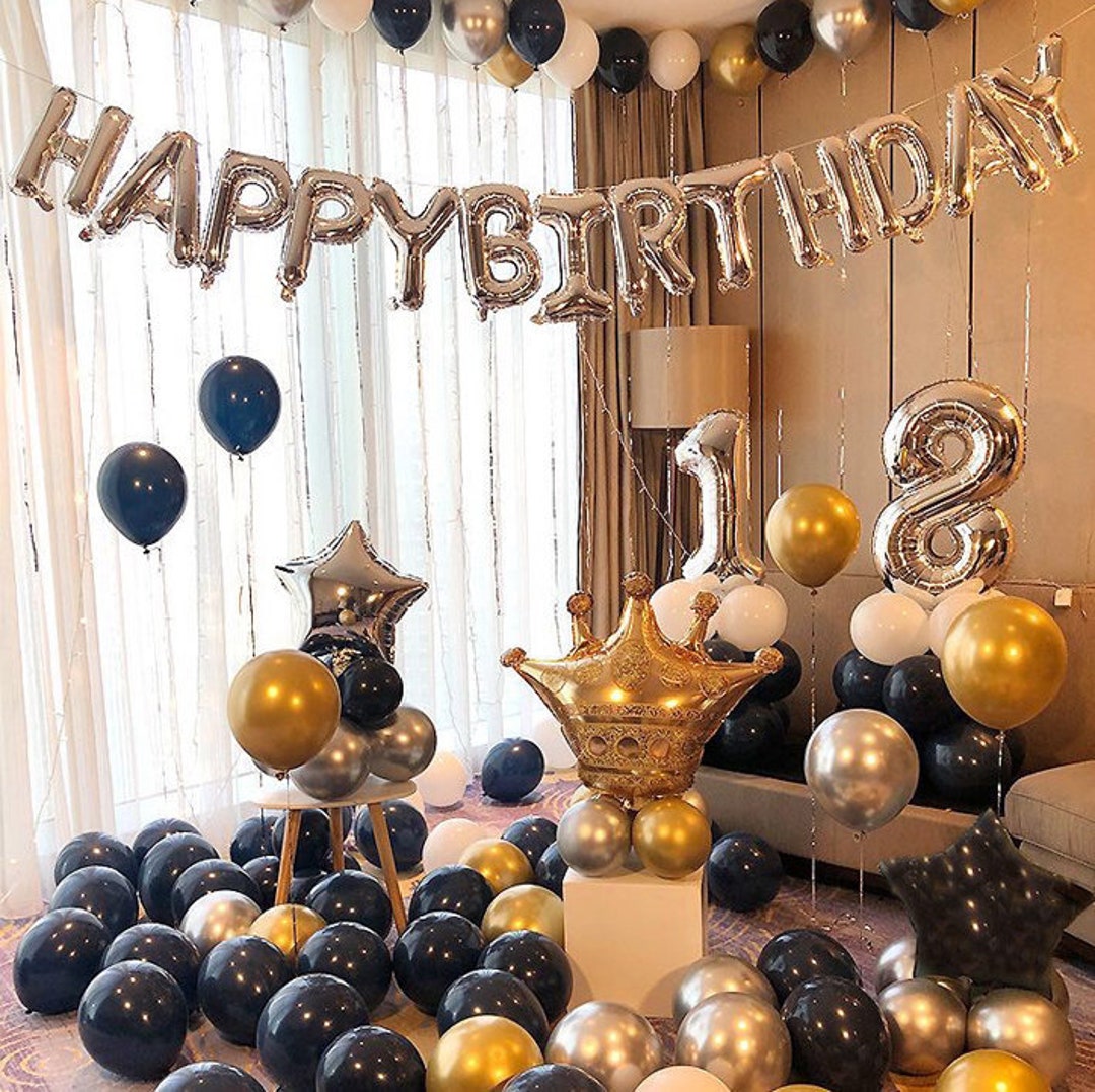 Black & Gold Birthday Balloon Kit birthday Decor 16th 18th - Etsy