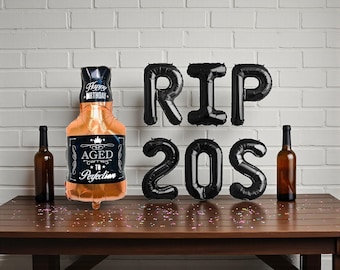 RIP 20s Balloon Banner: 30th Birthday Party Whiskey Skeleton Decoration Set
