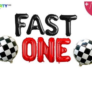 RACE CAR Birthday Fast One Balloons Banner | 1st Birthday Party Decoration Balloon | 1st Fast One Birthday Party