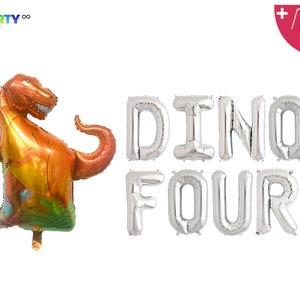 DINO FOUR Dinosaur Birthday Party 4th Birthday Dinosaur Birthday Party T-Rex Birthday Dinosaur Balloon Jurassic Park/Roar Rawr Theme image 3